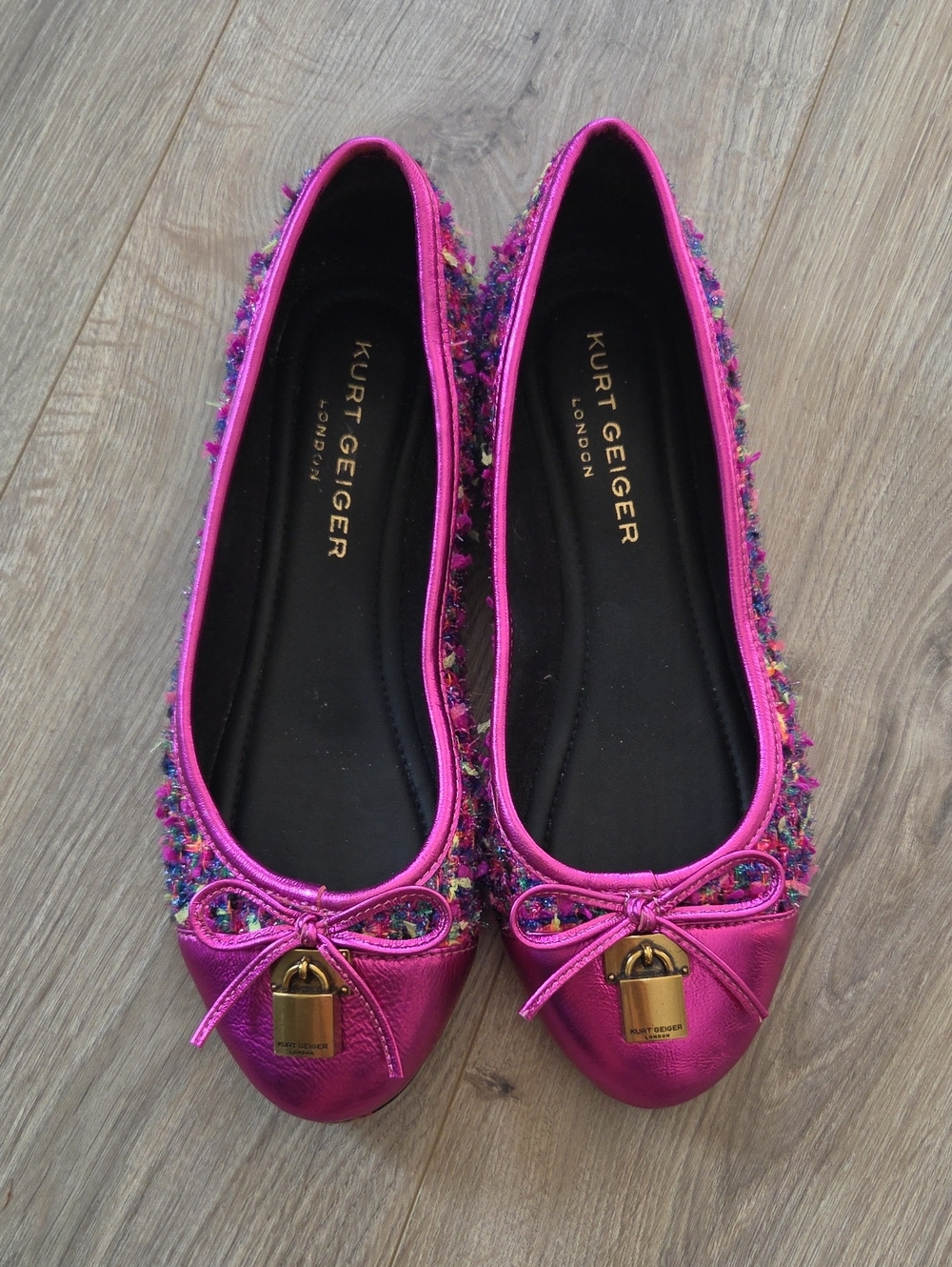 Kurt Geiger Metallic Pink Tweed Bow Ballet Flats 39